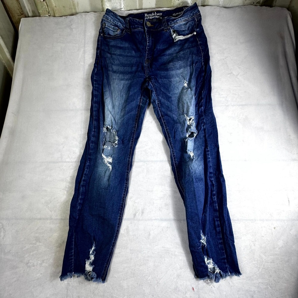 Resfeber Los Angeles Collection Skinny Boyfriend Jeans Womens 12 Blue Distressed